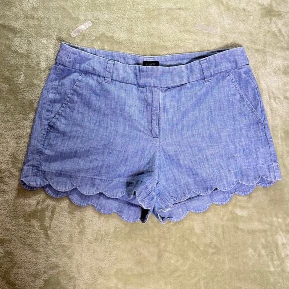 J. Crew Pants - Crew 100% Linen Scalloped Hem Shorts Chambray Resort Vacation Preppy